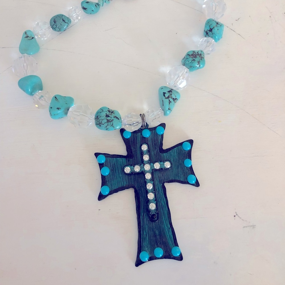 Chunky beaded Turquoise Cross Necklace
